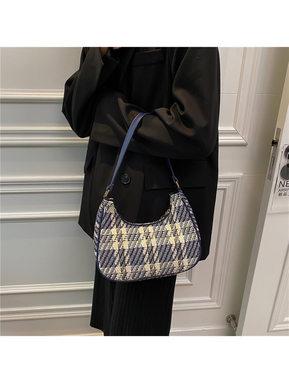 NWOT Blue Plaid Shoulder Bag - Stylish Women's Hobo - Picture 3 of 7